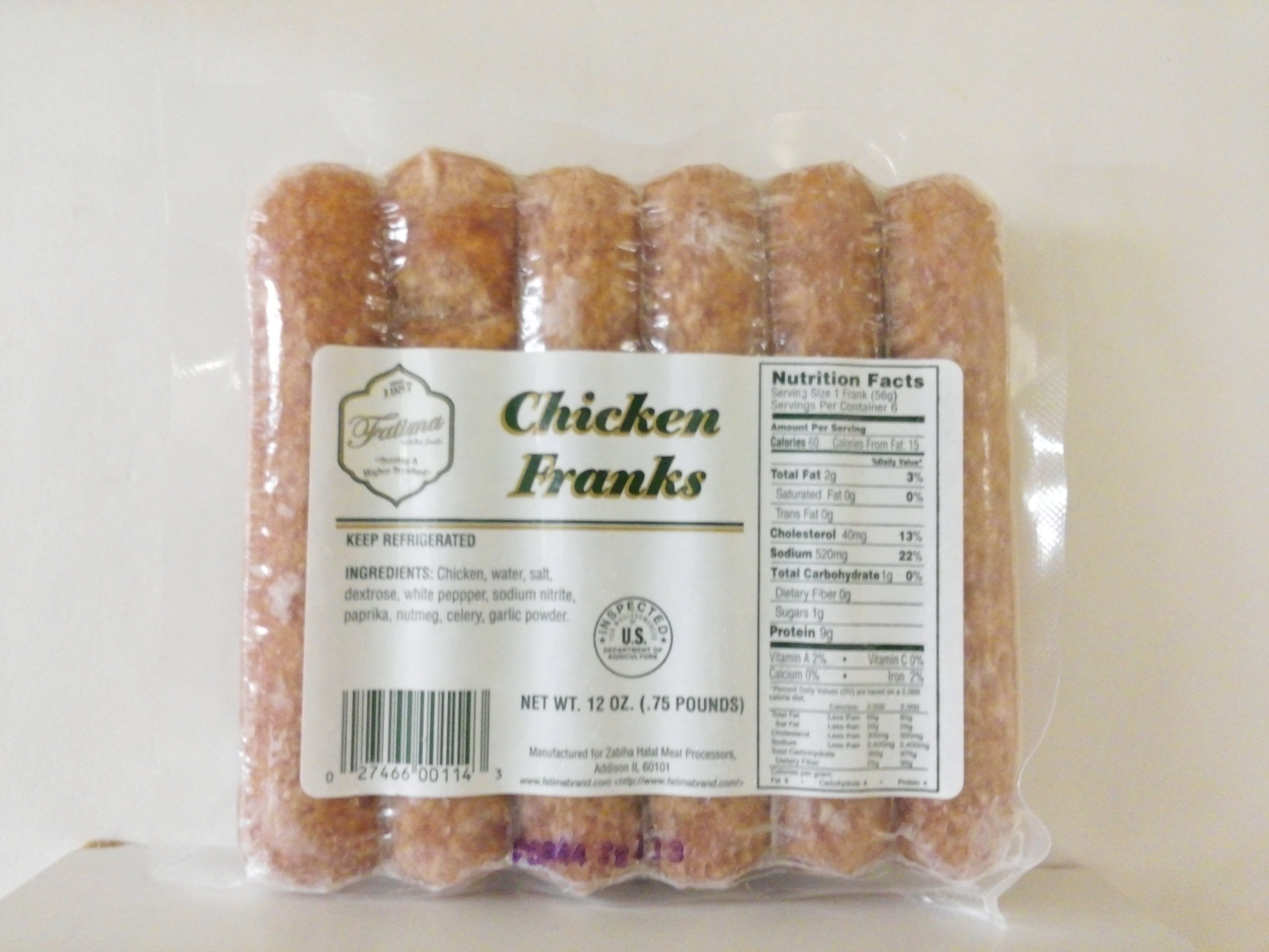 Fatima Chicken Franks 12 oz 