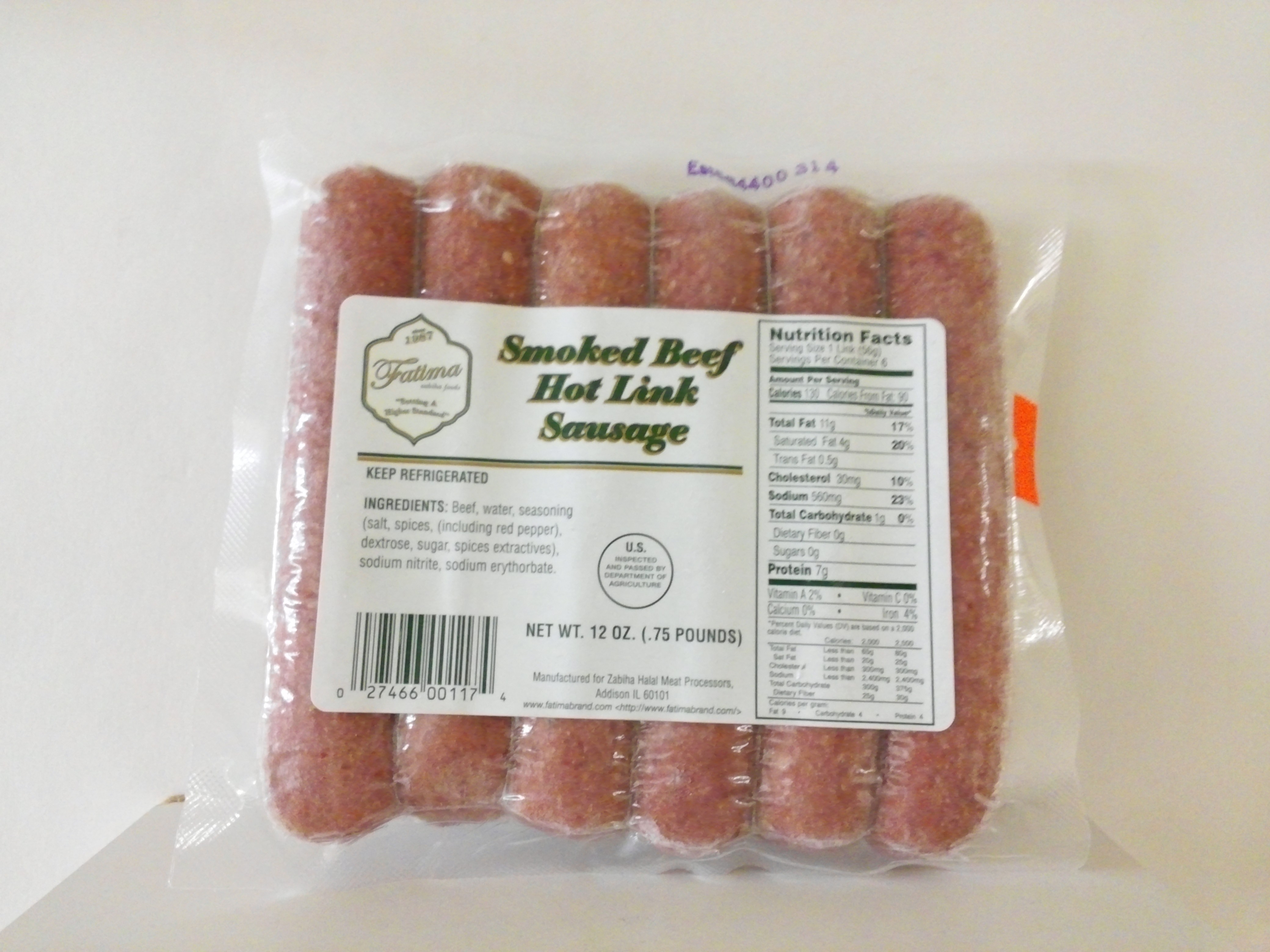 Fatima Smoked Beef Hot Link Sausage 12 oz 
