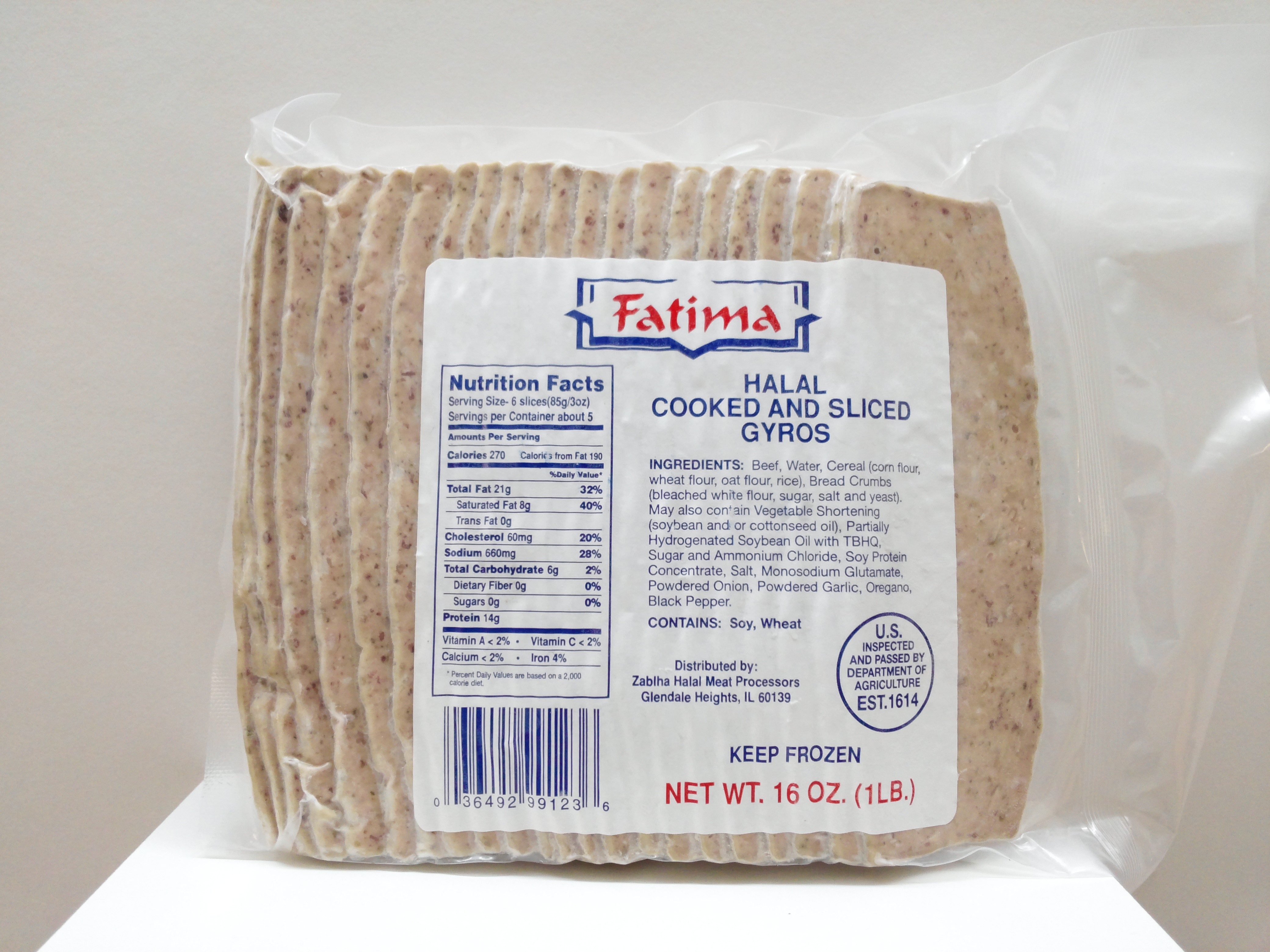 Fatima Halal Cooked and Sliced Gyros 16 oz Fatima Halal Cooked and Sliced Gyros 16 oz